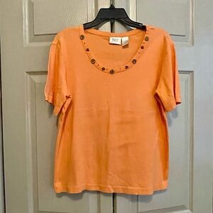 Baxter & Wells Vintage Orange Cotton Tee with Wooden Button Accents on Collar